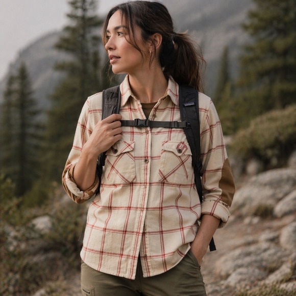 Fjallraven Tops - Fjallraven Ovik Twill Shirt Womens S Cream Red Plaid G-1000 Elbow Patch 84134